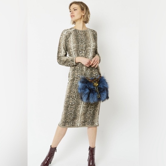 Zara reptile Snake Animal print long sleeve knit midi Sweater dress size M - Picture 3 of 15